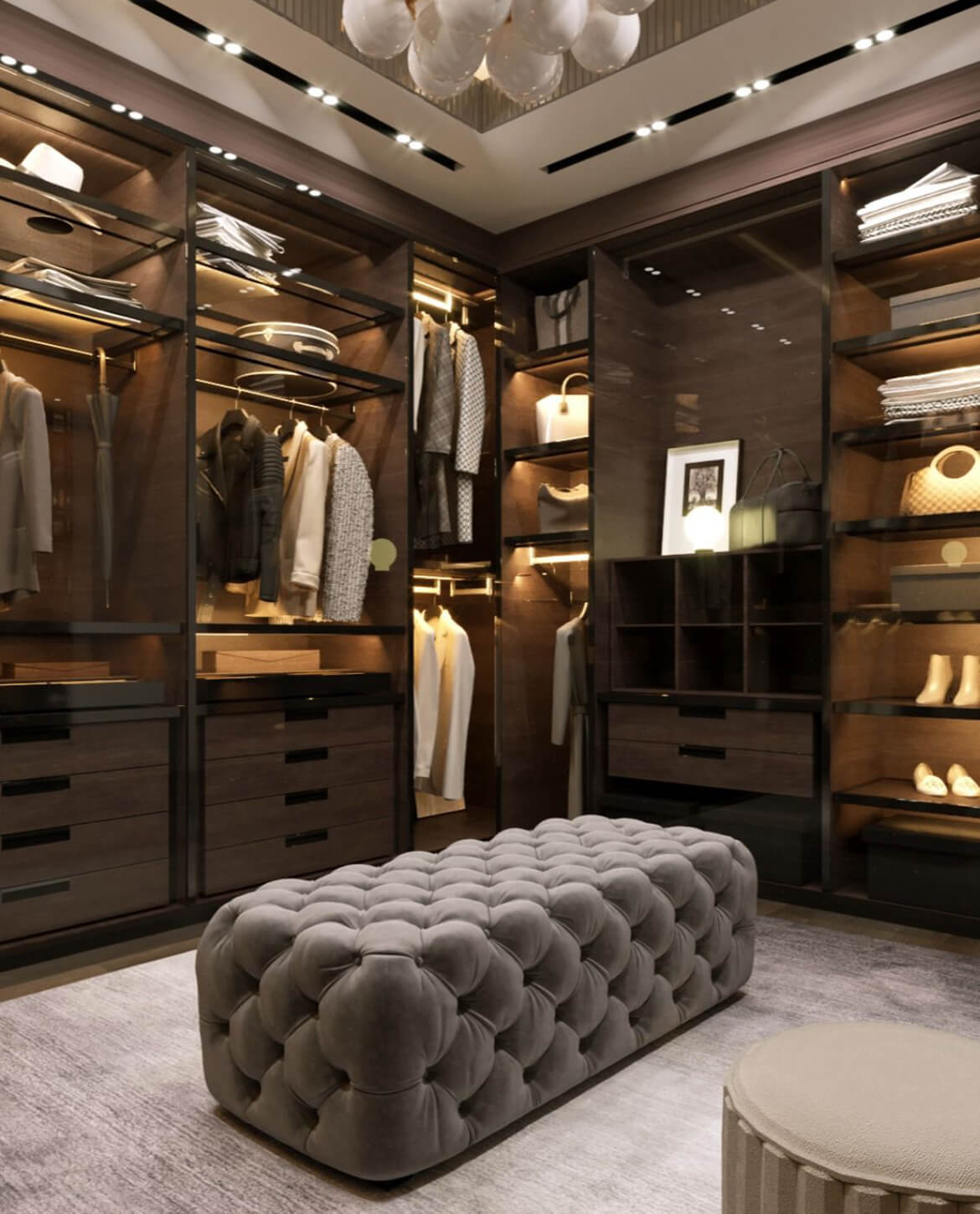 Premium Photo | Small cozy dressing room with lots of storage shelves and  drawers in a modern house